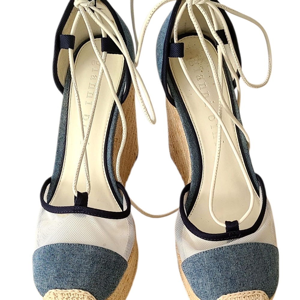 Gianni Bini Blue and Cream Espadrille Wedge Sandals